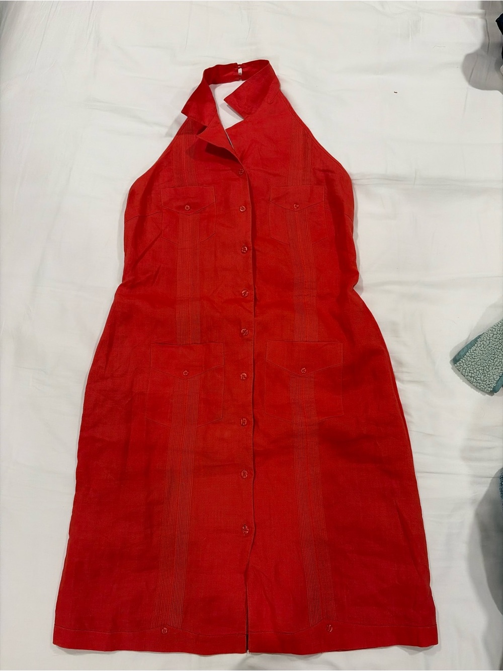 Red Halter Button-Front Dress